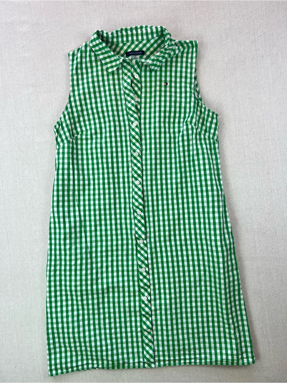 Women’s Green Gingham Preppy Classy Preppy Midi Sleeveless Shirt Dress - Size 8